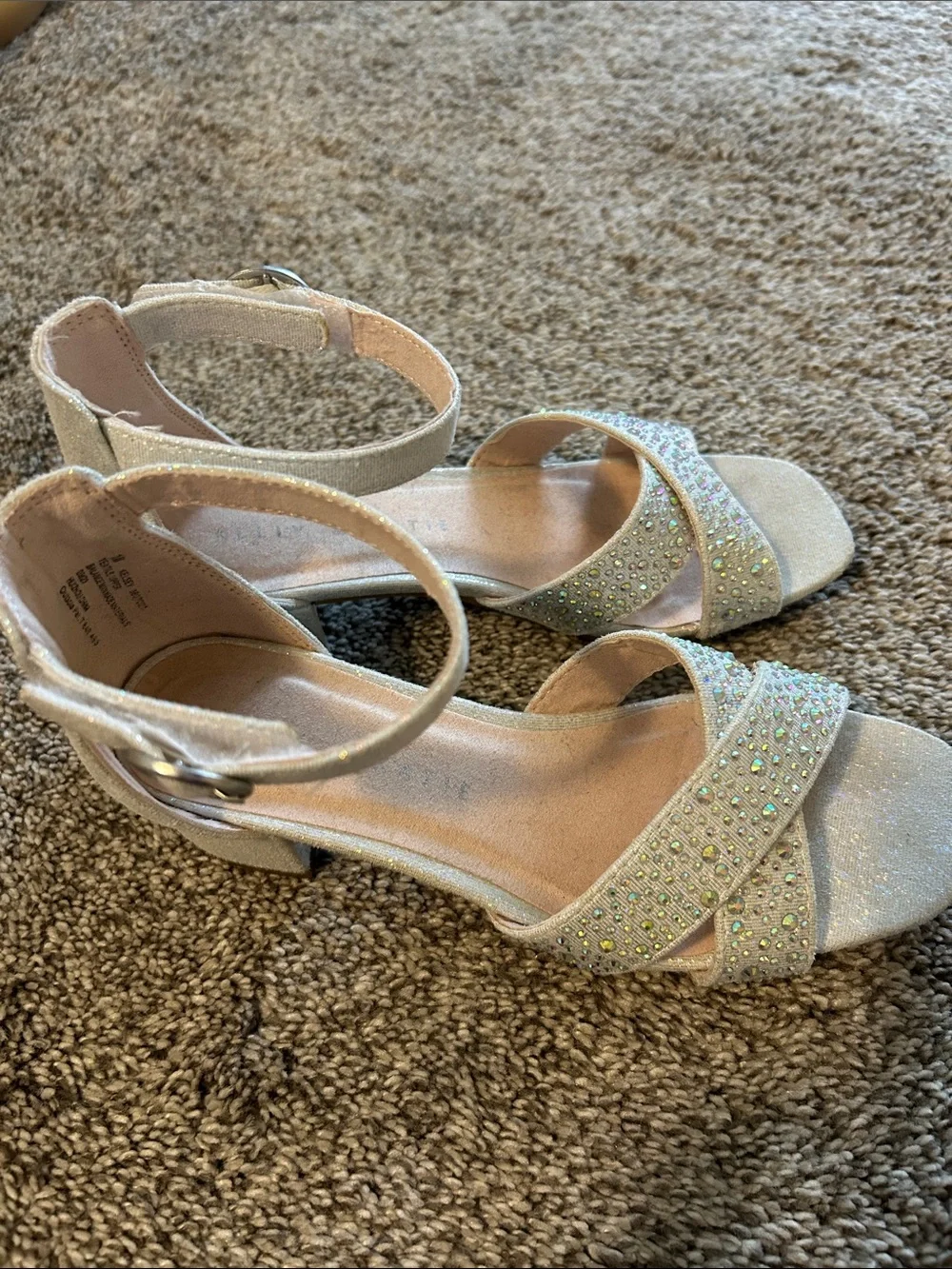 Kelly & Katie Girls' Ivory Glitter Ankle-Strap Dress Sandals